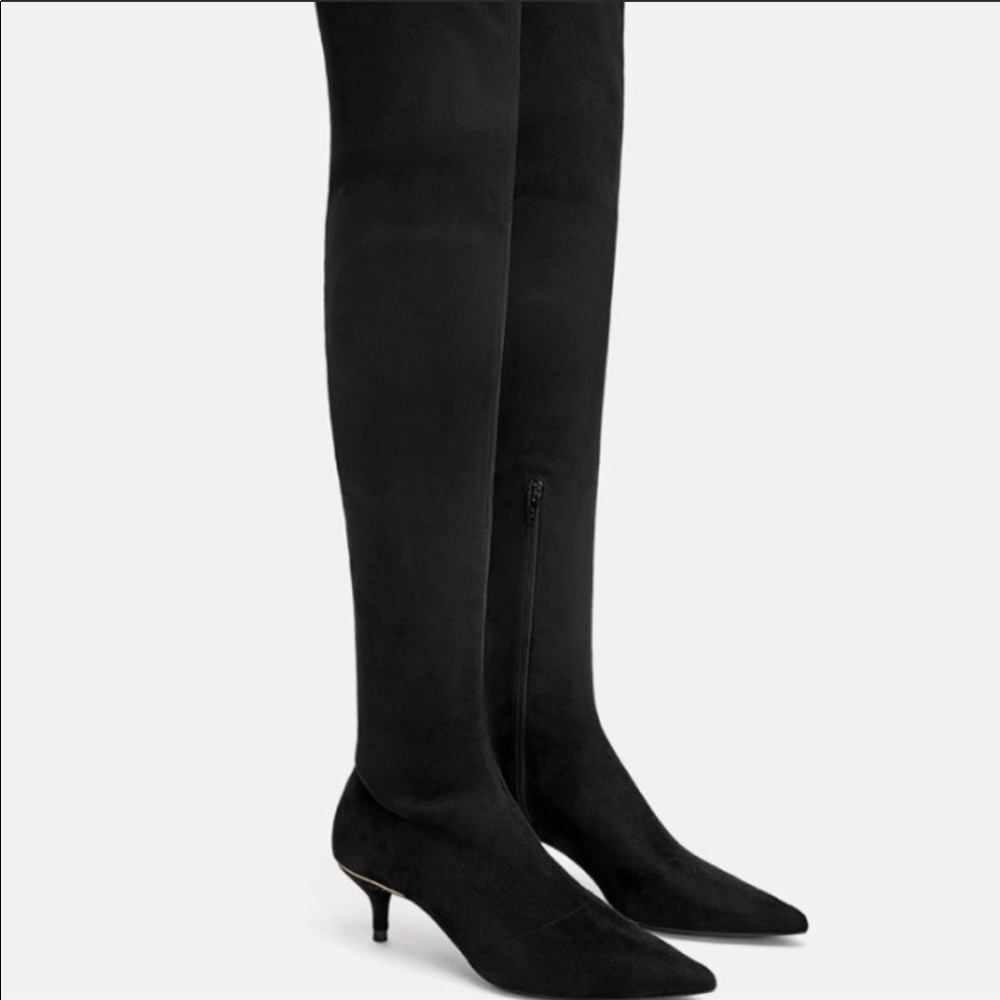 Zara black suede thigh high boots 37 NWT